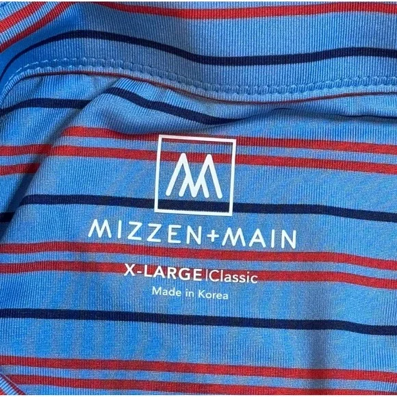 Mizzen + Main Blue Striped Versa Performance‎ Classic Fit Golf Polo Shirt Men XL - Picture 4 of 8